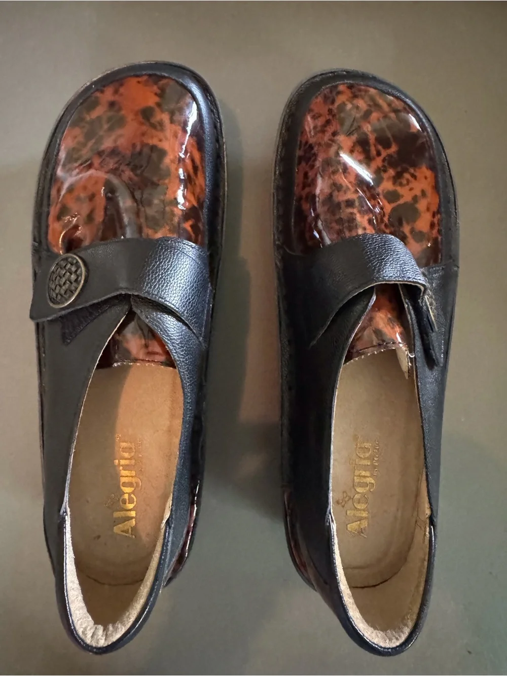 Alegria Black and Brown Tortoiseshell Slip-On Loafers